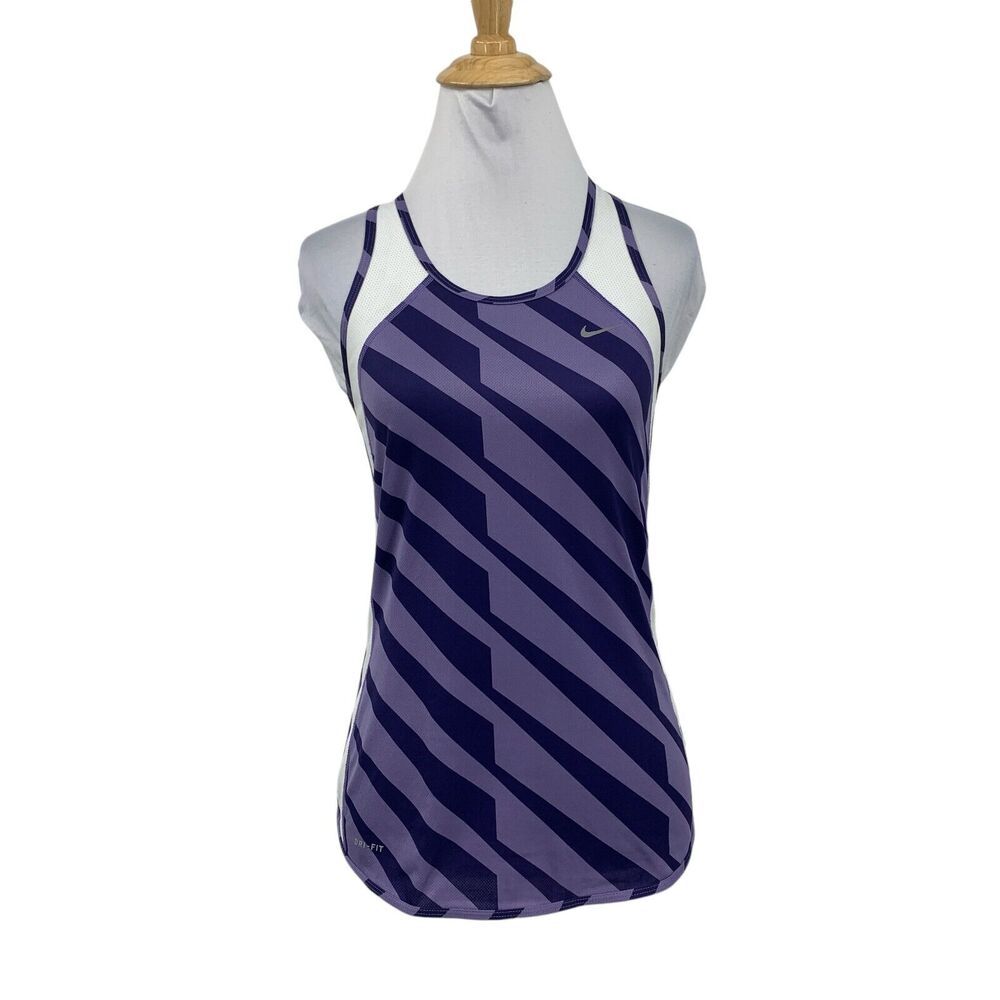 Nike Tank Top Womens XS Extra Small Purple Striped Dri Fit Mesh Panels Running